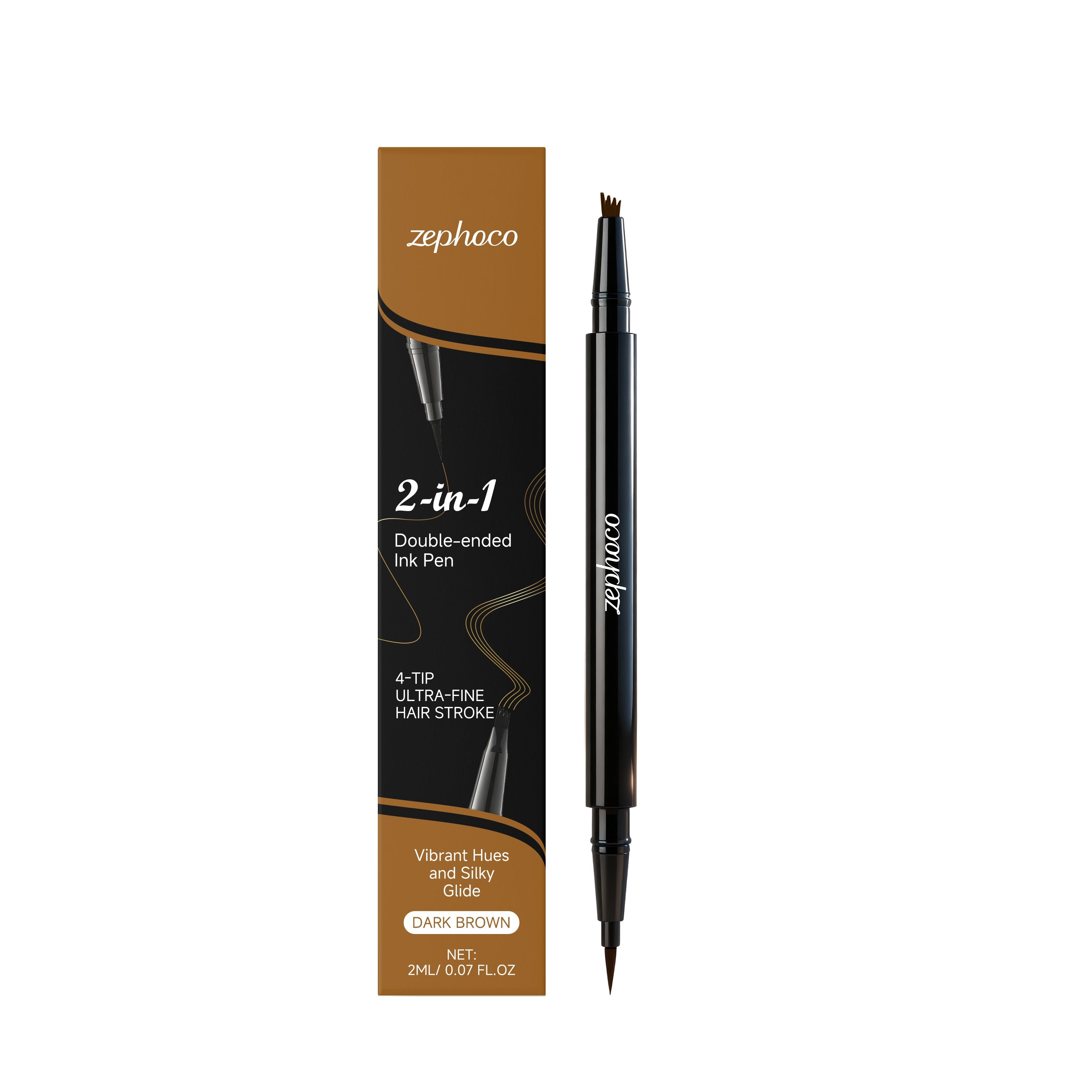 Dark Brown 2-in-1 Eyebrow Pencil, Natural, Easy to Use, Long-lasting, Flawless Brows ,2ml