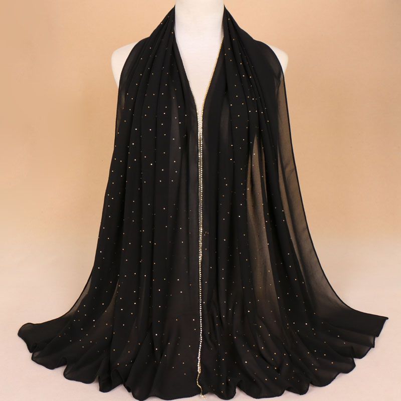 Pink Chiffon Rhinestone Pearl Hijab Scarf for Women