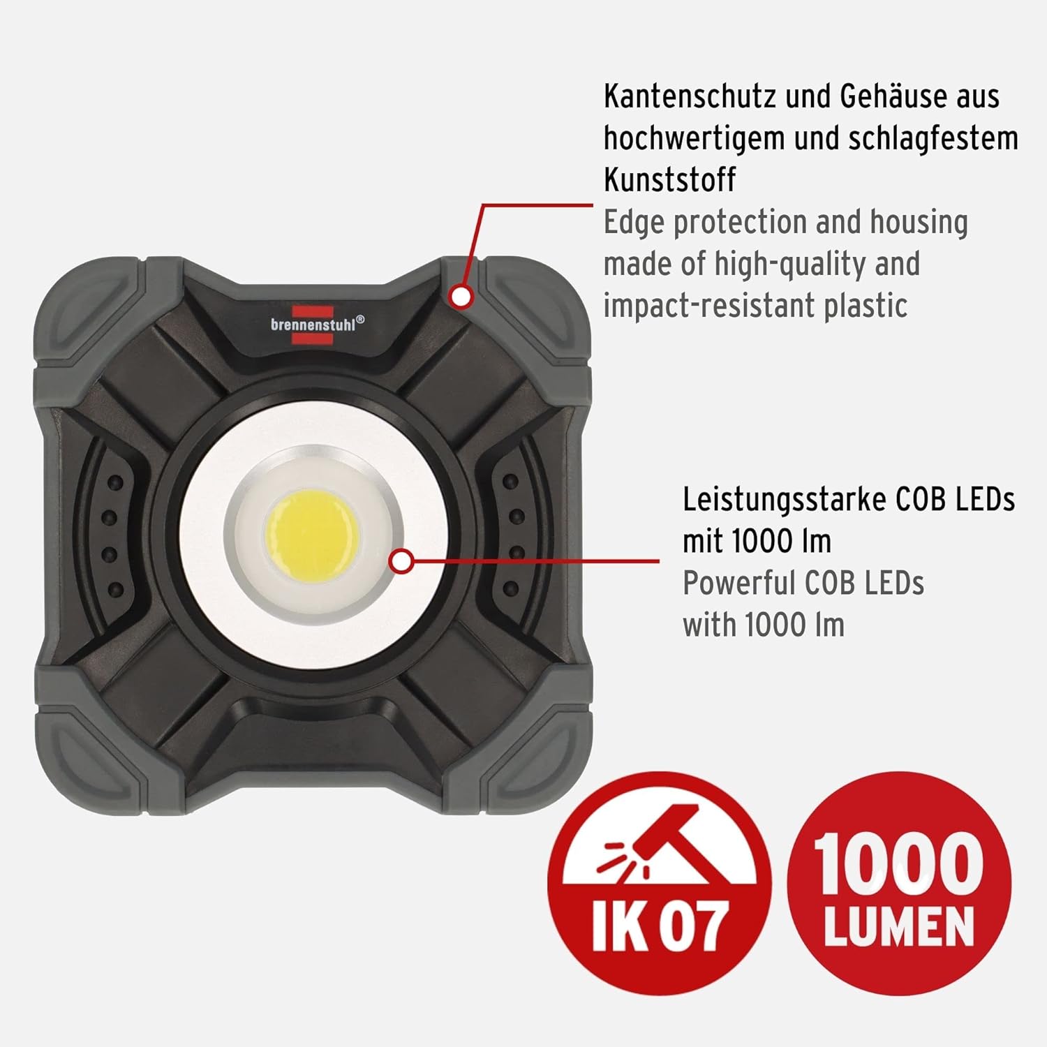 Brennenstuhl 1173700005 SH 1000 MA IP54 Rechargeable LED Work Light, Black/Grey, One Size