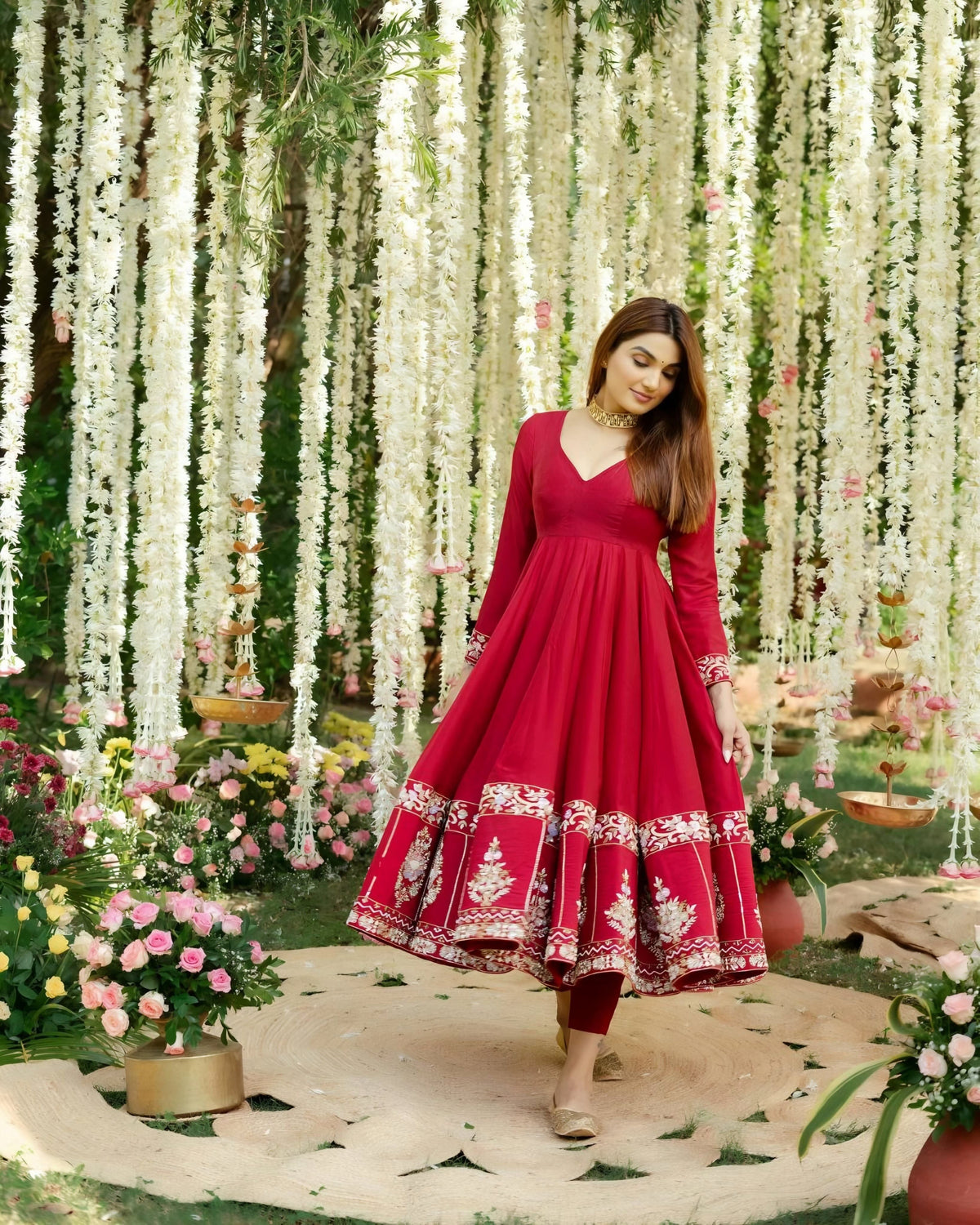 Fab Zone Designer Anarkali Gown With Thread-Sequins Embroidery Work For Women