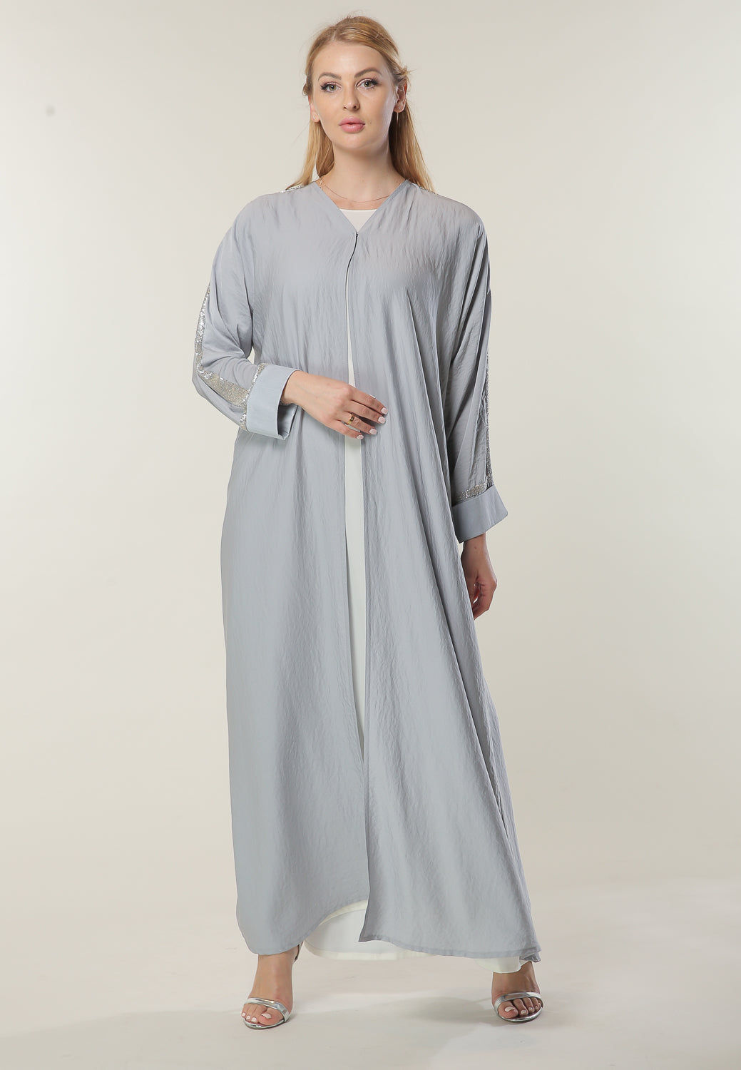 MOiSTREET Grey Abaya with Embellishment