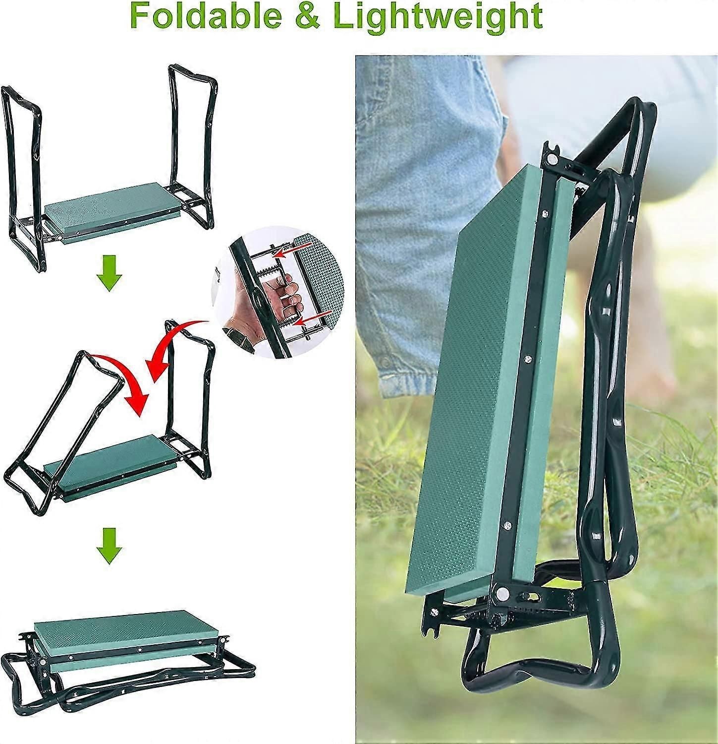 Foldable Stools, Garden Kneeler Seat Bench With 2 Tool Bags And Thickened Eva Foam Pad, Support Up To 150kg, 60x27x49cm zxin