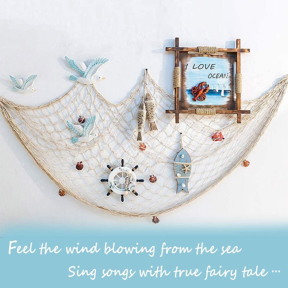Natural Fishing Net With Seashells Wall Hanging Decor Beach Themed Party Decoration