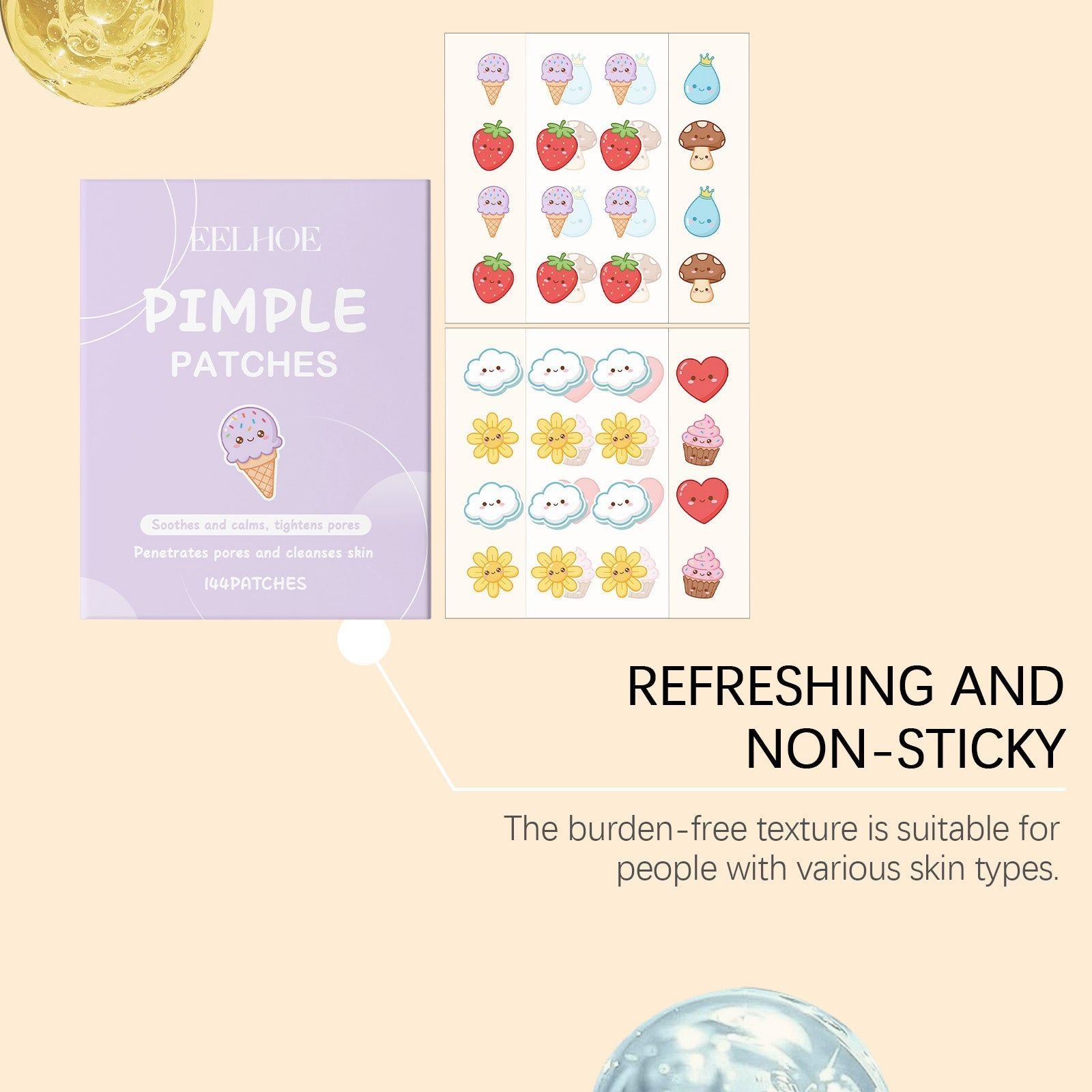 Cartoon Acne Patch, Clear Hydrogel, Waterproof, Fast Acne & Scar Removal, Facial Care ,144pcs