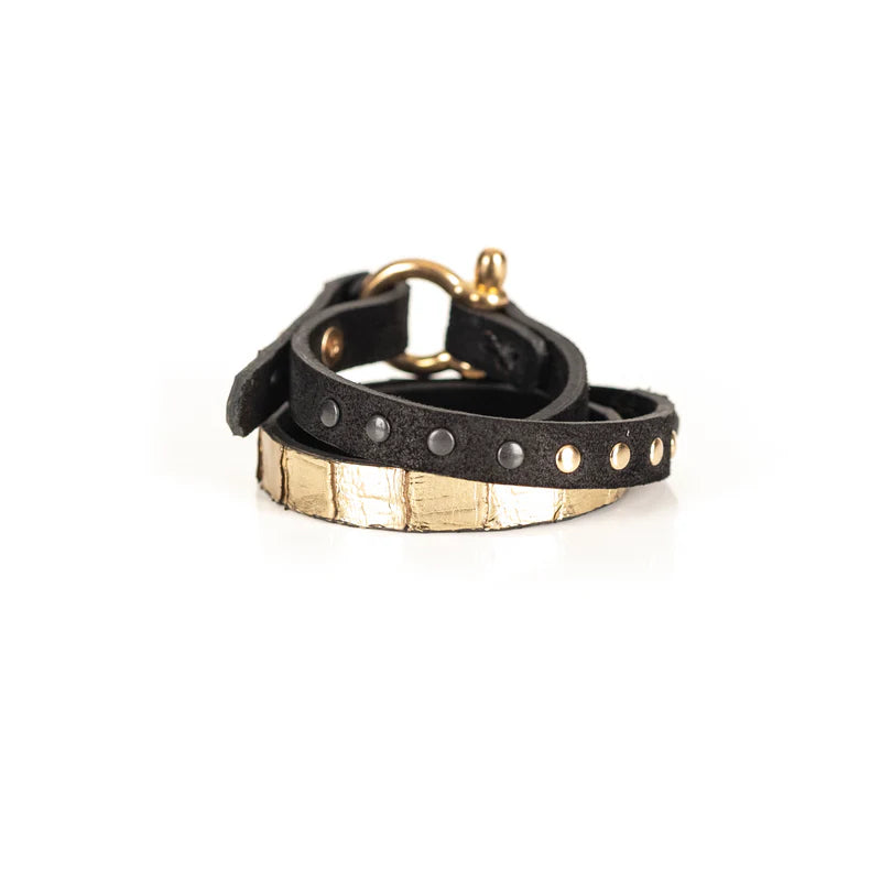 The Dark Gold Python Double Wrap Leather Bracelet Sale price