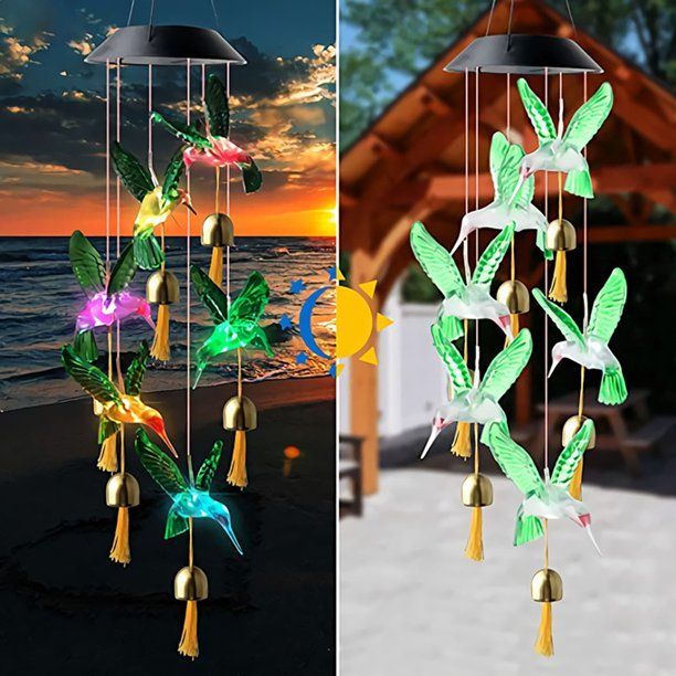 Outdoor Hummingbird Solar Wind Chimes Colorful Windbell Lamp Bell For Garden
