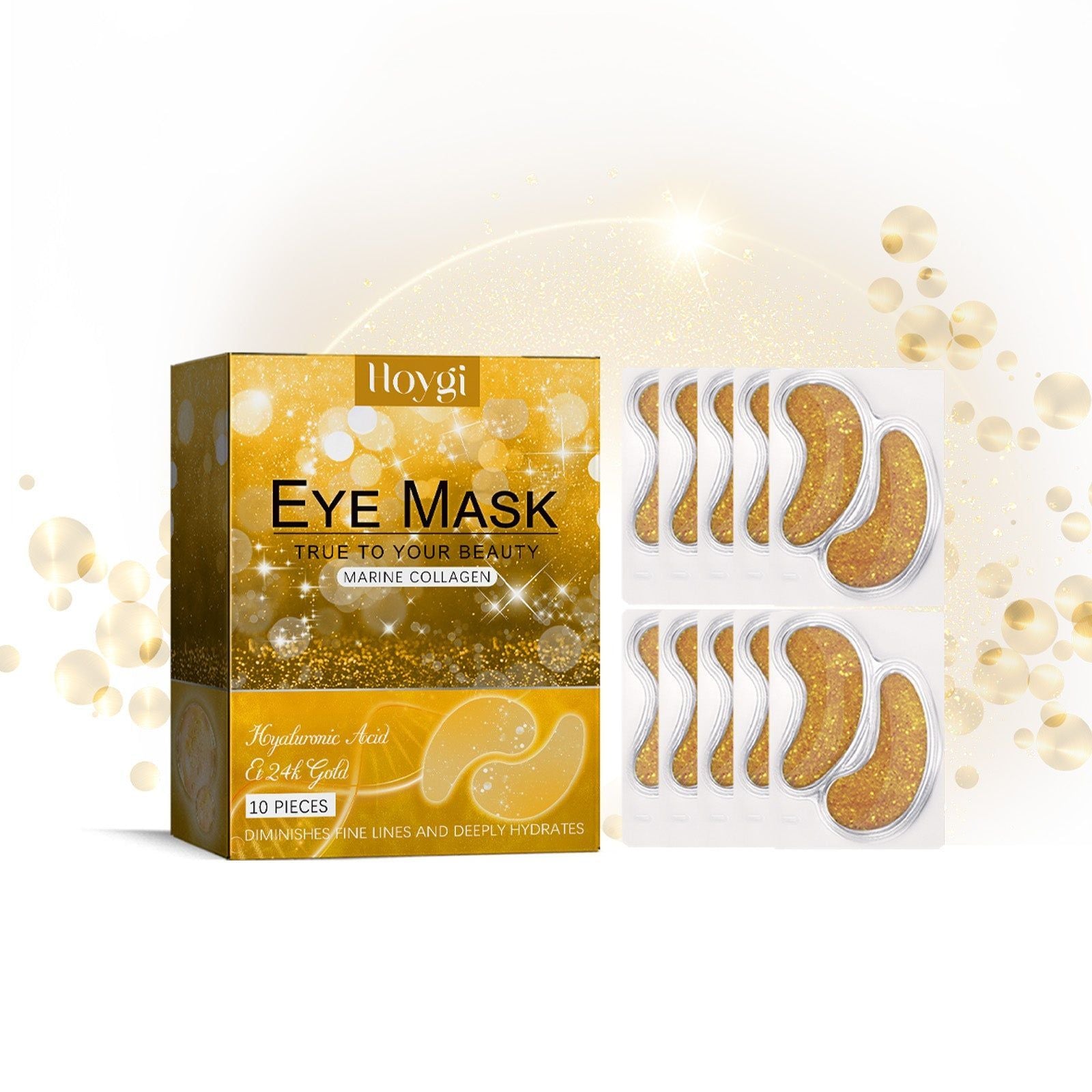 24K Gold Eye Patches, Fade Fine Lines, Dark Circles, Anti-Aging, Moisturizing ,10pcs