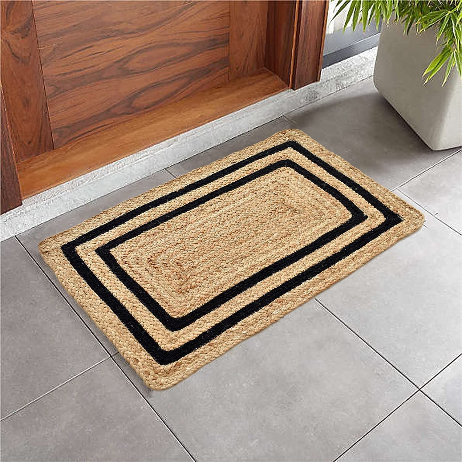 AIESY® 2 pcs Beautiful Anti-Slip Handwoven Jute Reversible Door Mat