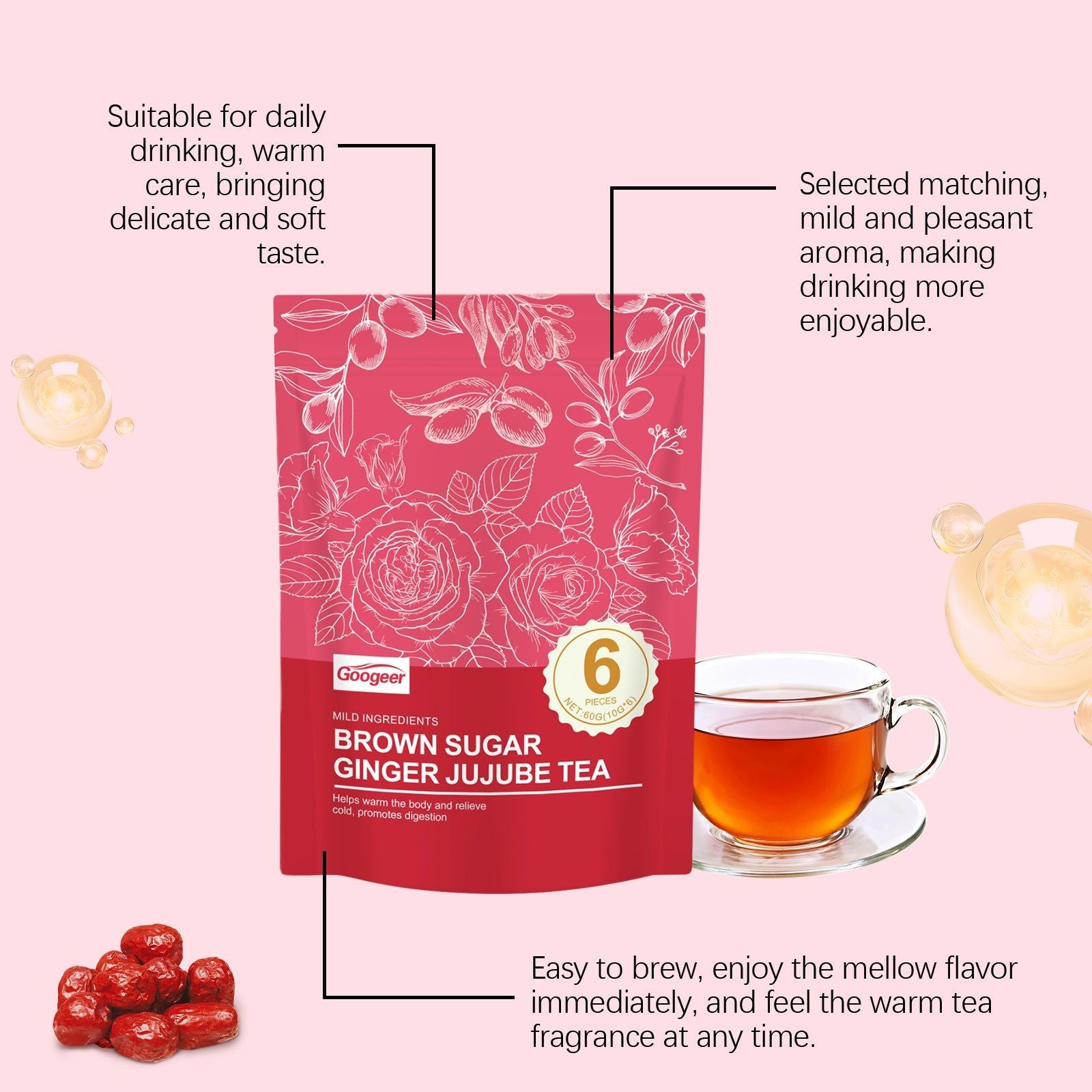 Brown Sugar Ginger Rose Tea Body Care, Relaxing Warmth, Natural Wellness ,60g