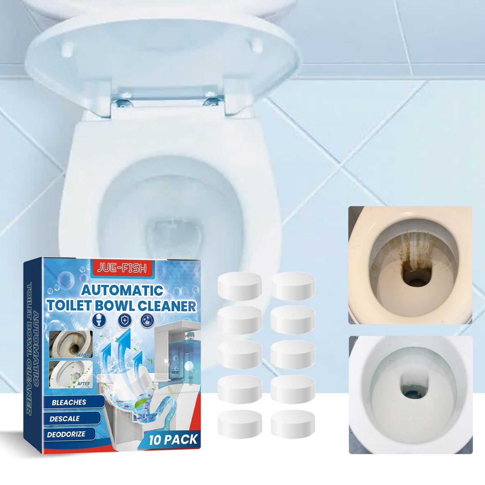 Automatic Toilet Cleaner Tablets, Odor Removal, Stain & Rust Removal, Fresh Fragrance ,10pcs