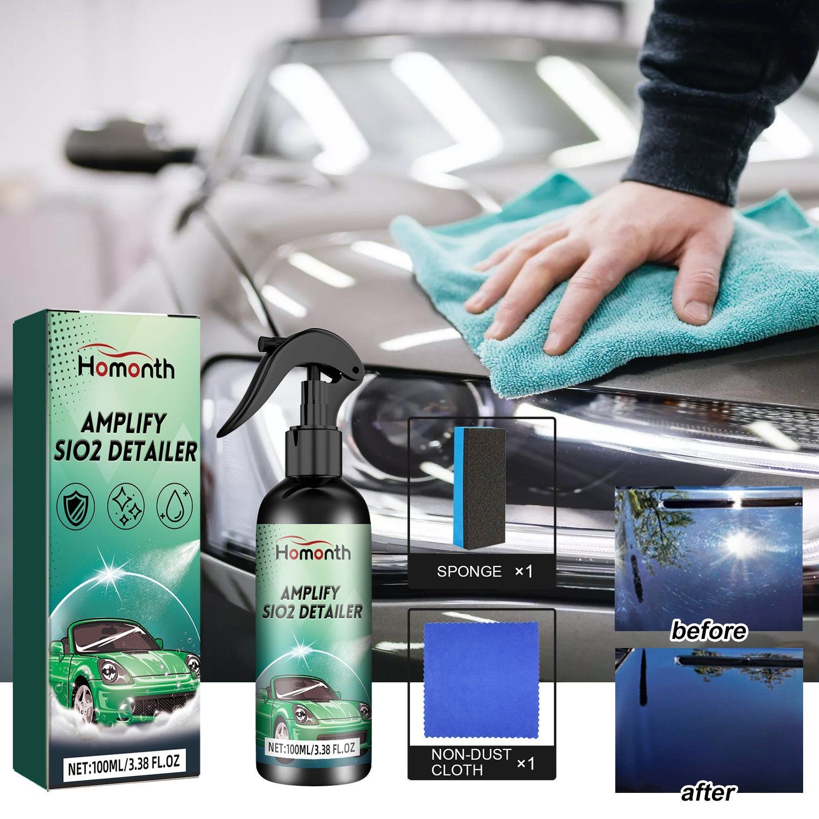 Automobile Cleaning Spray, Nano-Silica, Long-Lasting Shine, Scratch & Stain Removal ,1 set