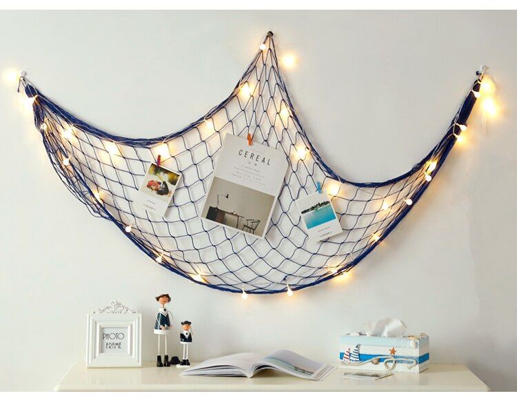 Natural Fishing Net With Seashells Wall Hanging Decor Beach Themed Party Decoration