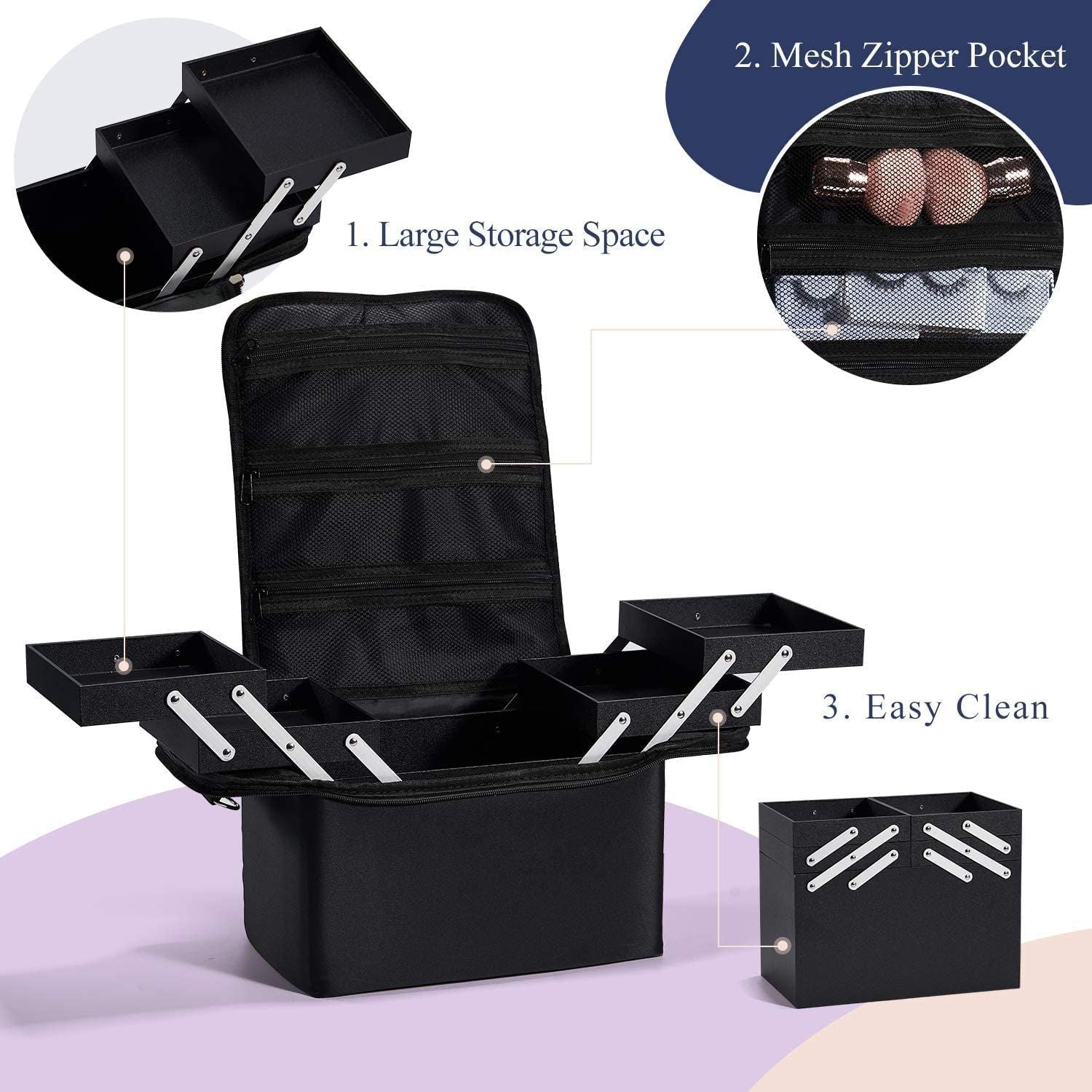Professional Vanity Makeup Box Cosmetic Organizer Bag for Home Travel