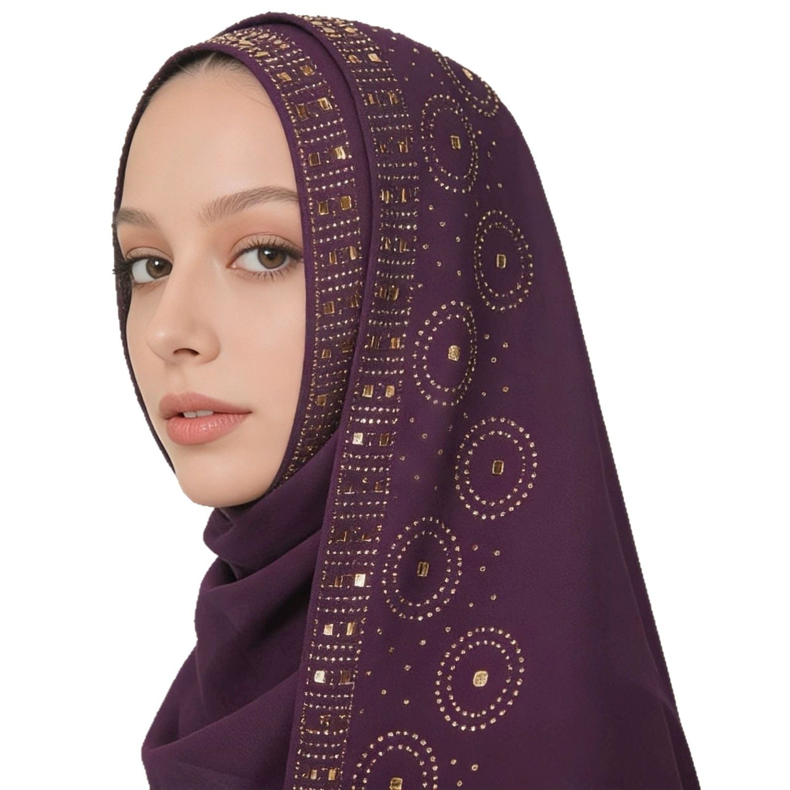 White Chiffon Pearl Lace Hijab Scarf for Women