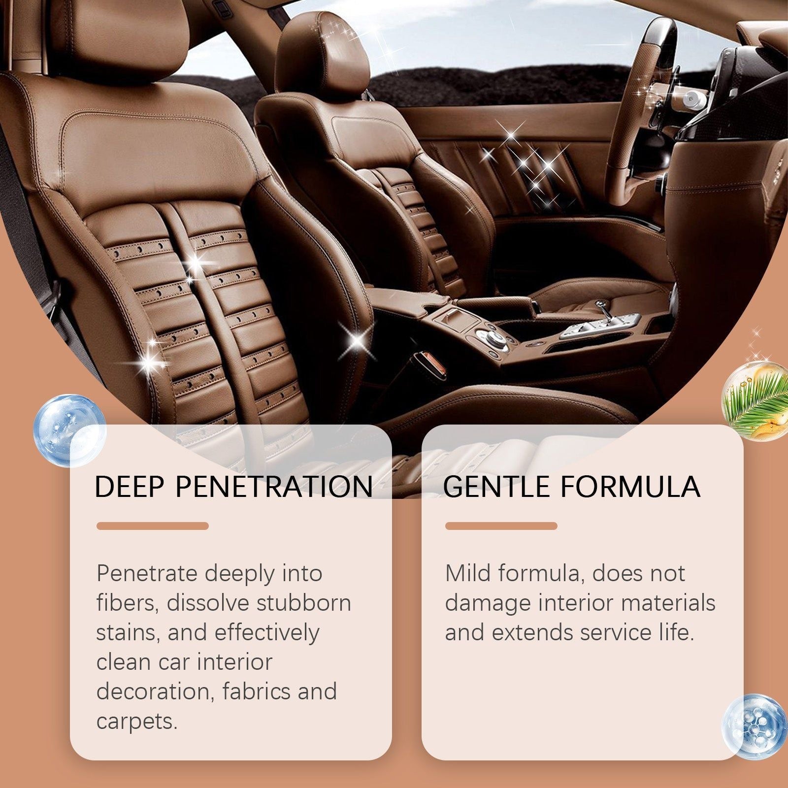 Car Interior Cleaner, Leather Fabric Plastic Stain Remover, Deep Clean, Eco-Friendly ,1set