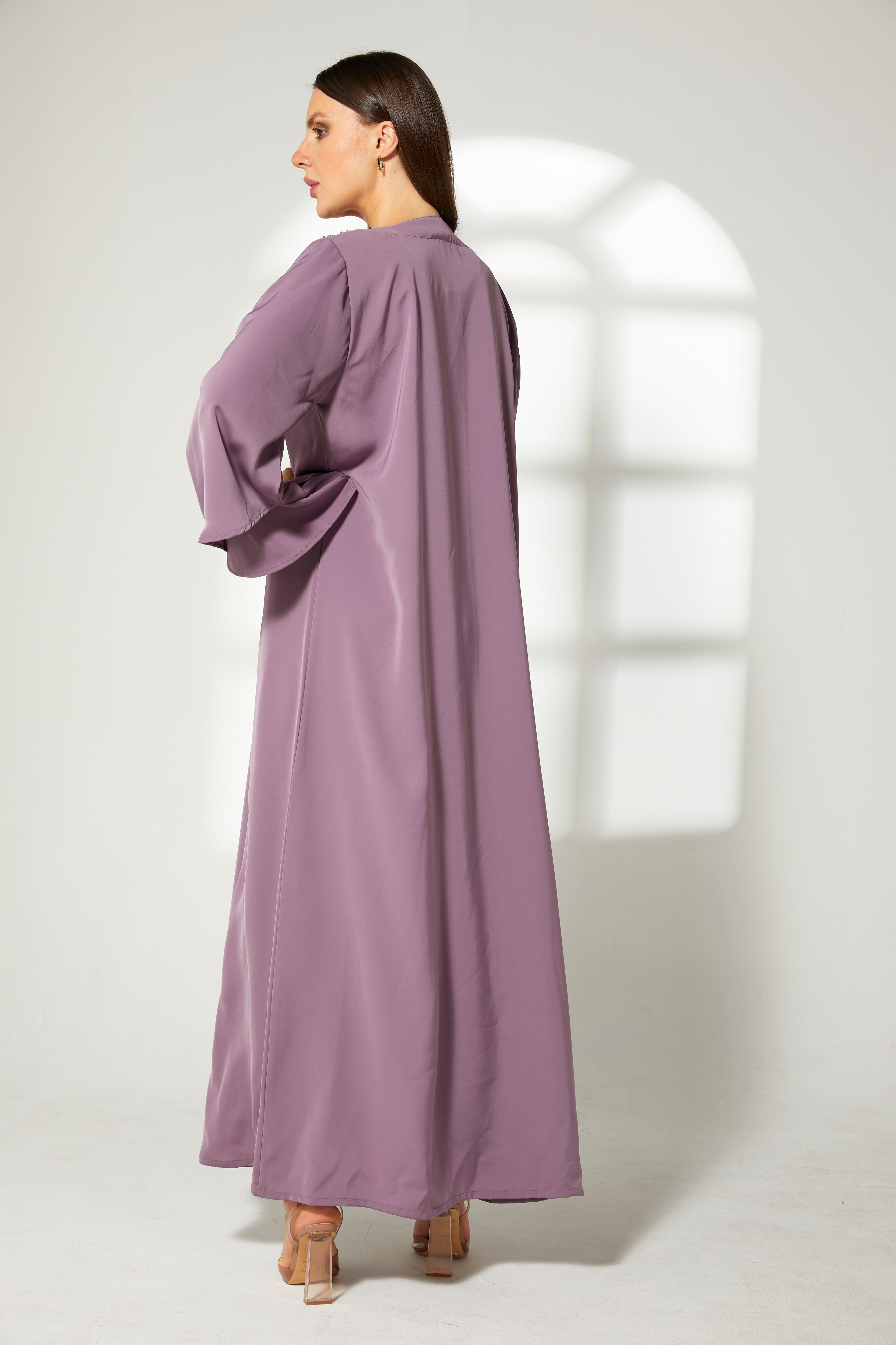 MOiSTREET Purple Korean Nida Front Embroidered Abaya