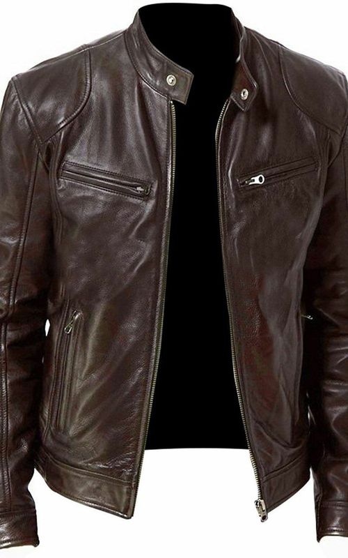 Men Winter Leather Jacket Long Sleeve Zipper Slim Biker Coat Stand Collar Casual Outerwear