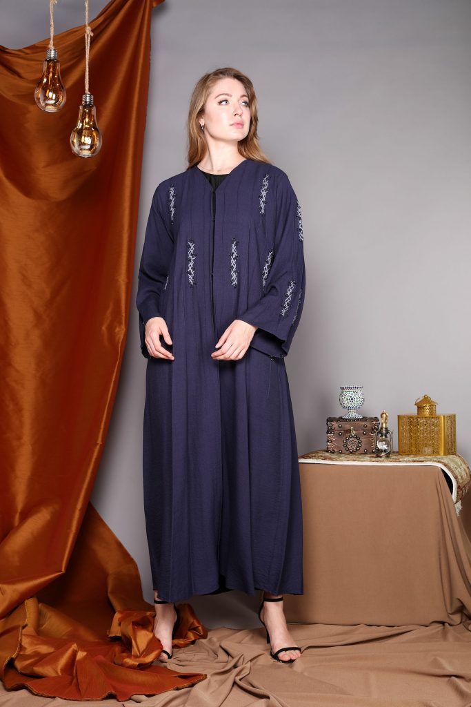 MOiSTREET Full Sleeves Blue Embroidery Abaya