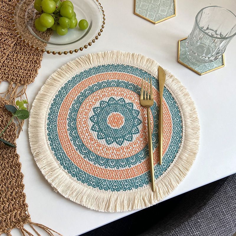 3pcs Boho Round Placemat Cotton Woven Macrame Tassels Table Mats Home Decor