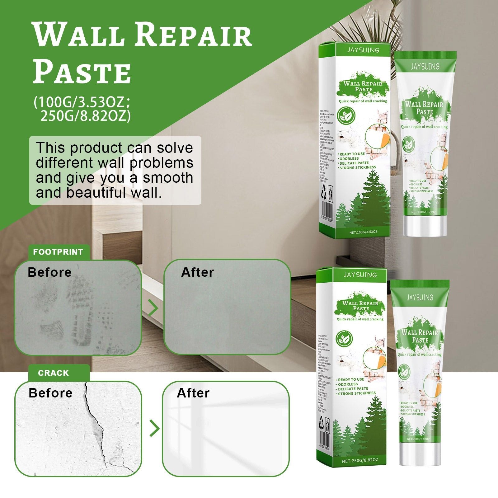 Fast Waterproof Wall Mending Paint, Crack Repair, Mildew & Moisture Fix ,100g