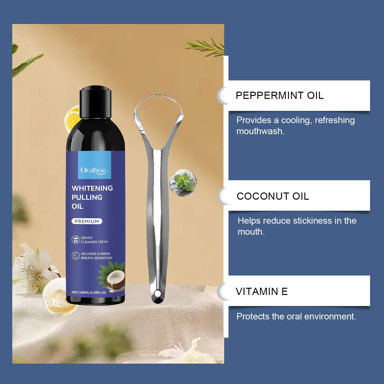 Coconut Mint Mouthwash, Fresh Breath, Clean Oral Cavity, Portable, Natural Fragrance ,1 set