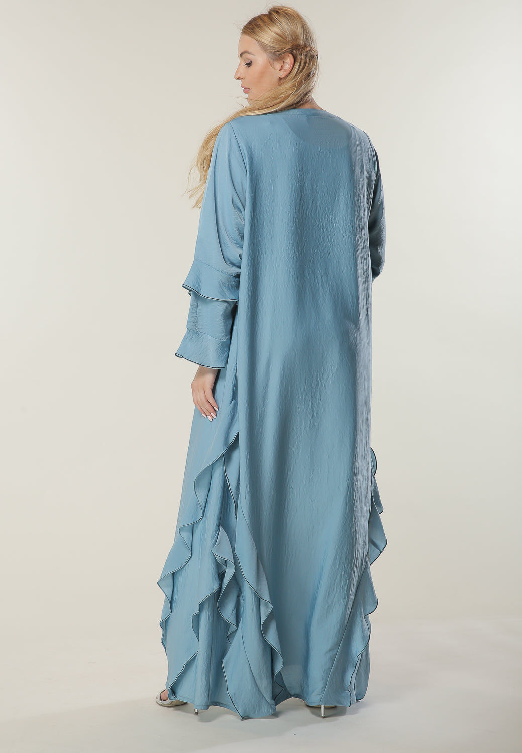 MOiSTREET Blue Casual Abaya with Frills on Hem