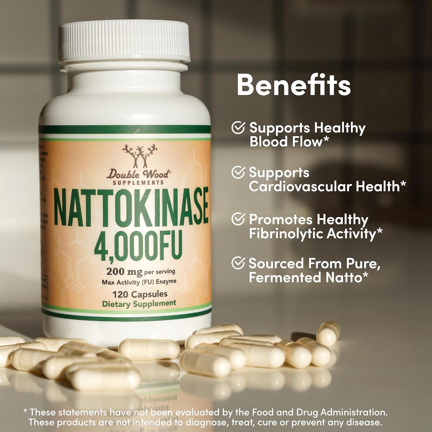 Doublewood Nattokinase Supplement 4 000 FU Servings 120 Capsules