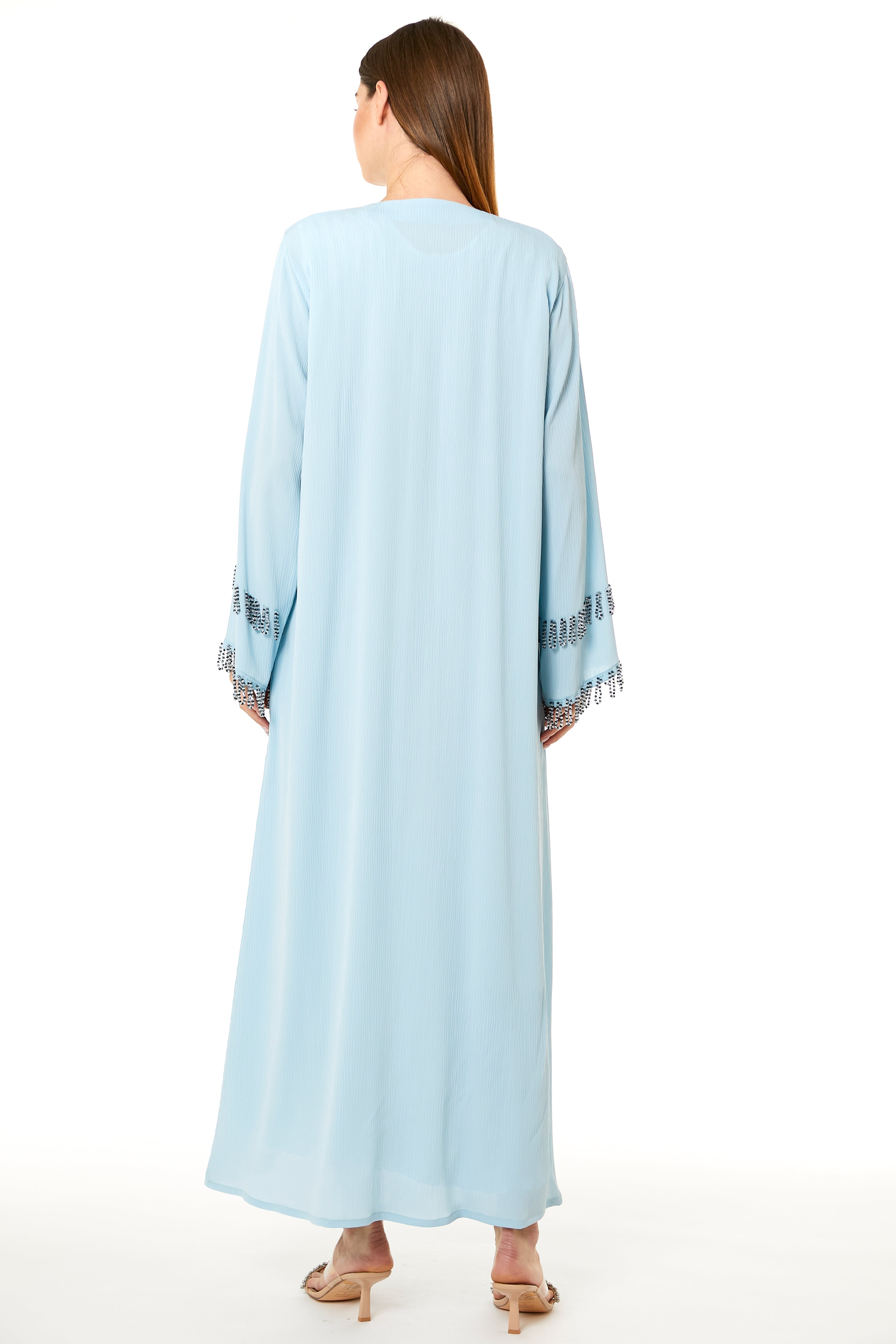MOiSTREET Light Blue Zoom Hand Embellished Abaya