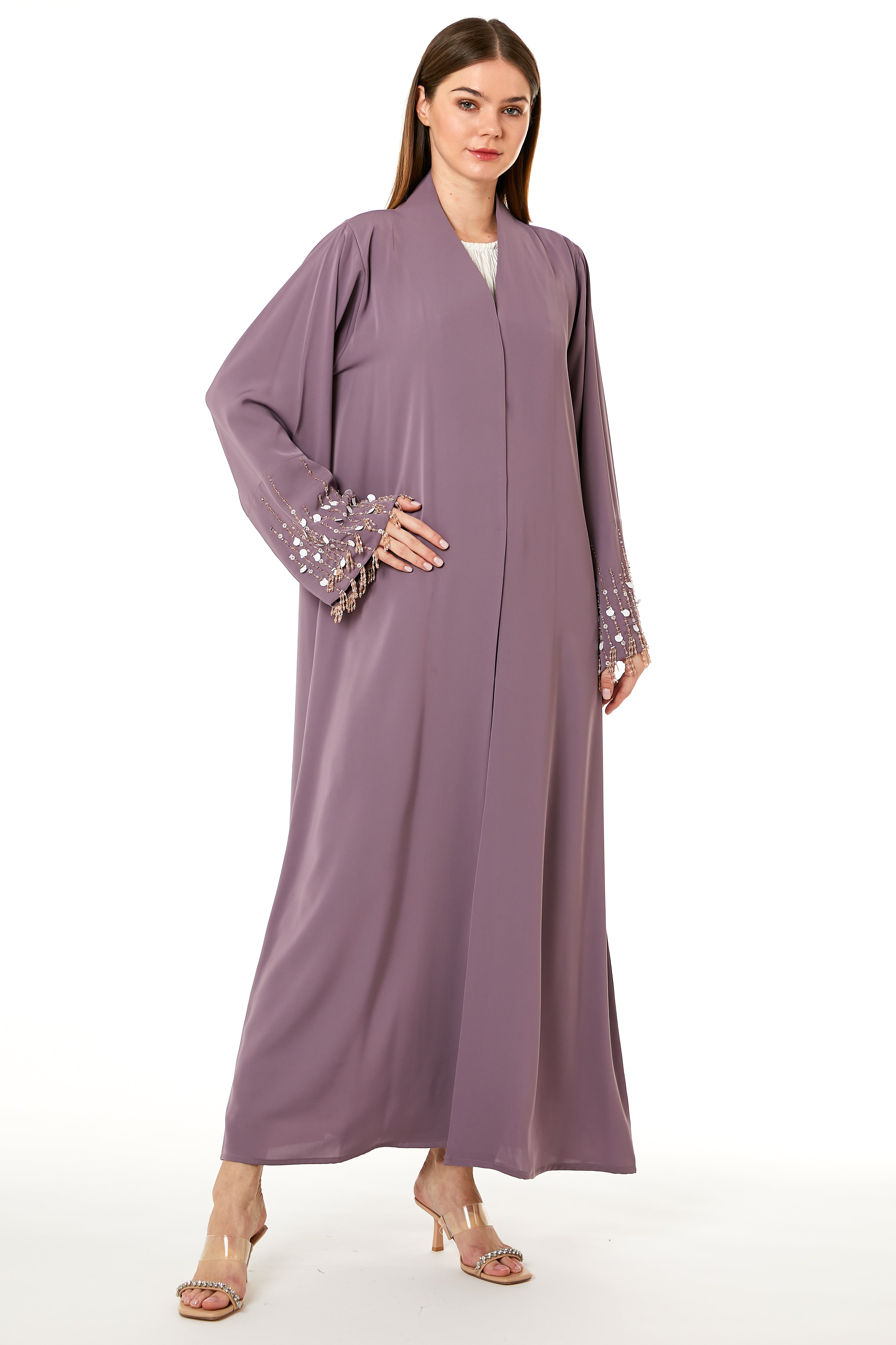 MOiSTREET Purple Korean Nida Hand Embellished Abaya