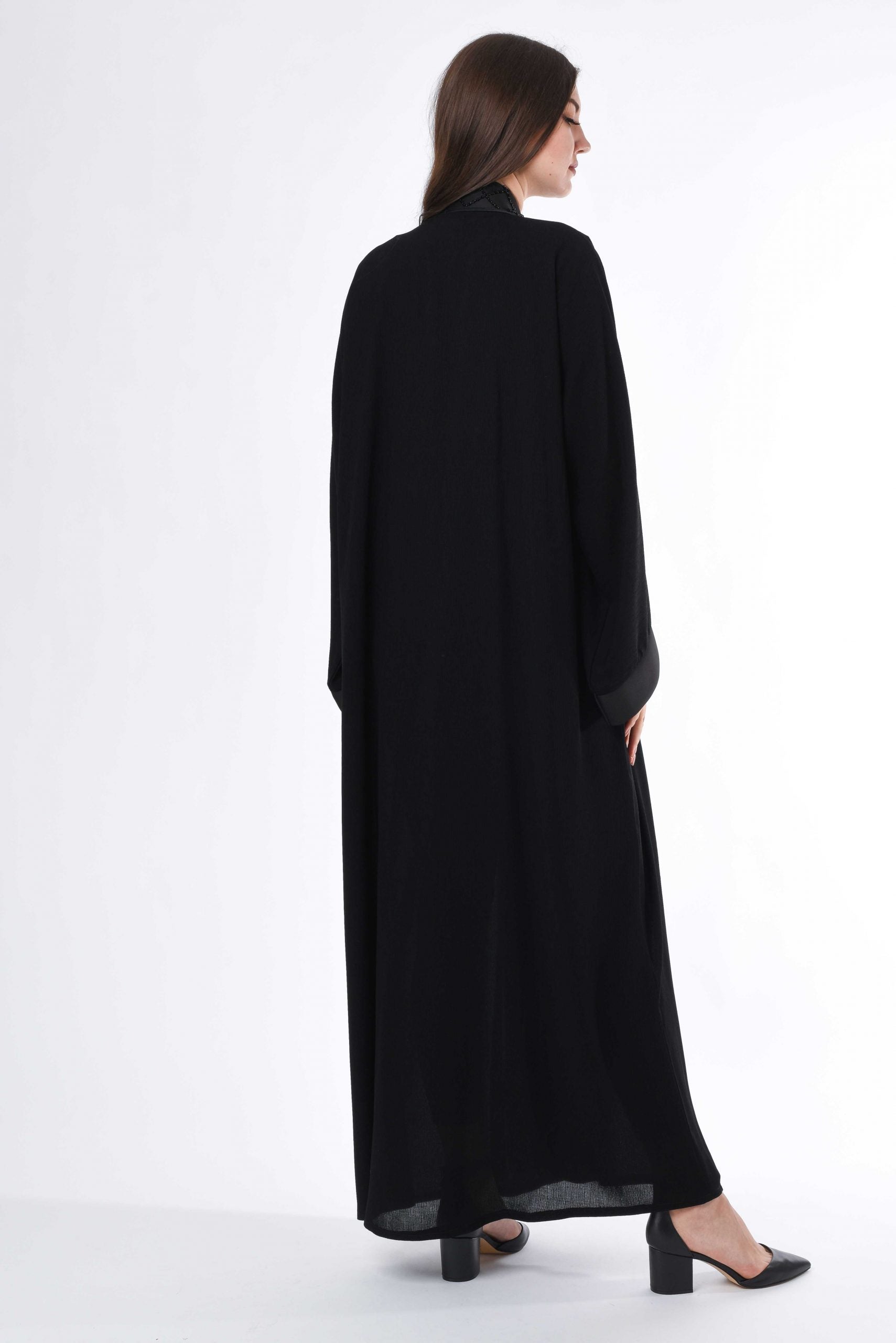 MOiSTREET Black Abaya with Patchwork and Hand Embroidery