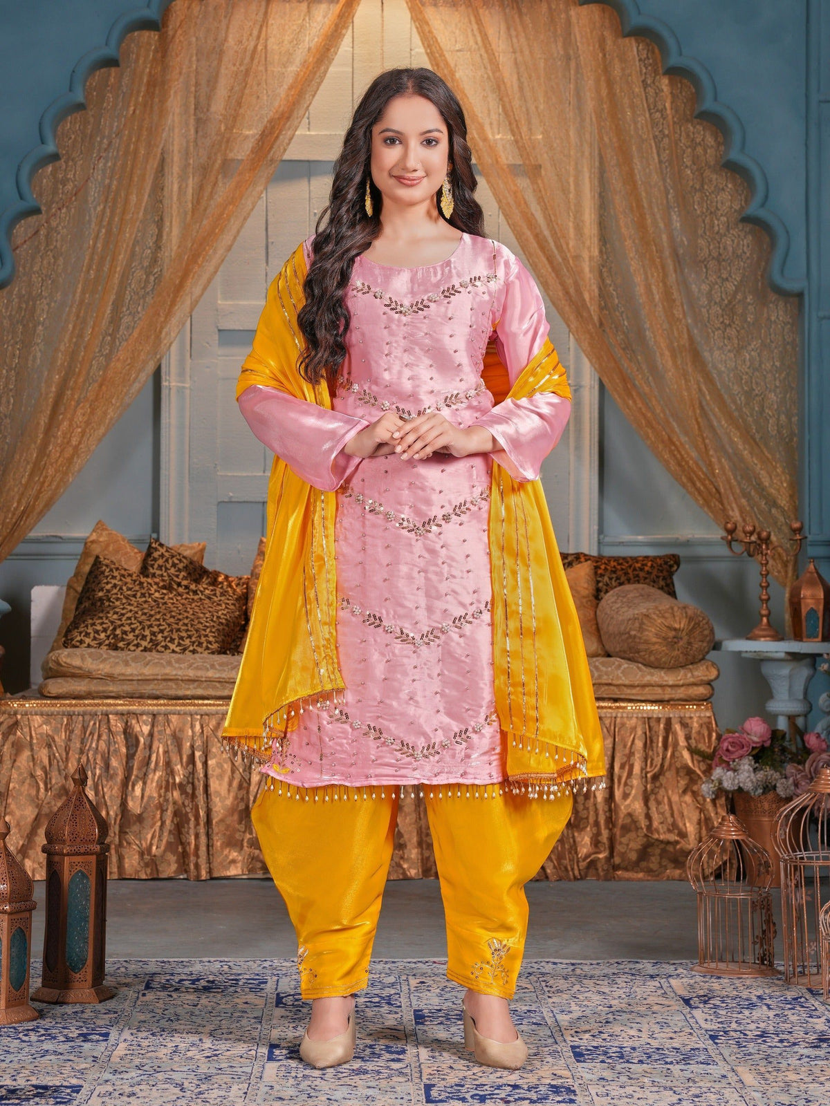 Fab Zone Beautiful Party Wear Top Dhoti And Dupatta With Moti Work