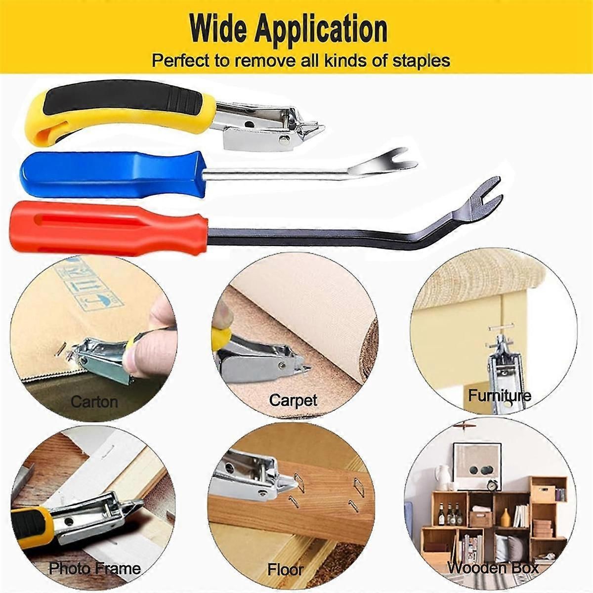 3-Piece Heavy Duty Staple Remover Ergonomic Upholstery Tool With Lever