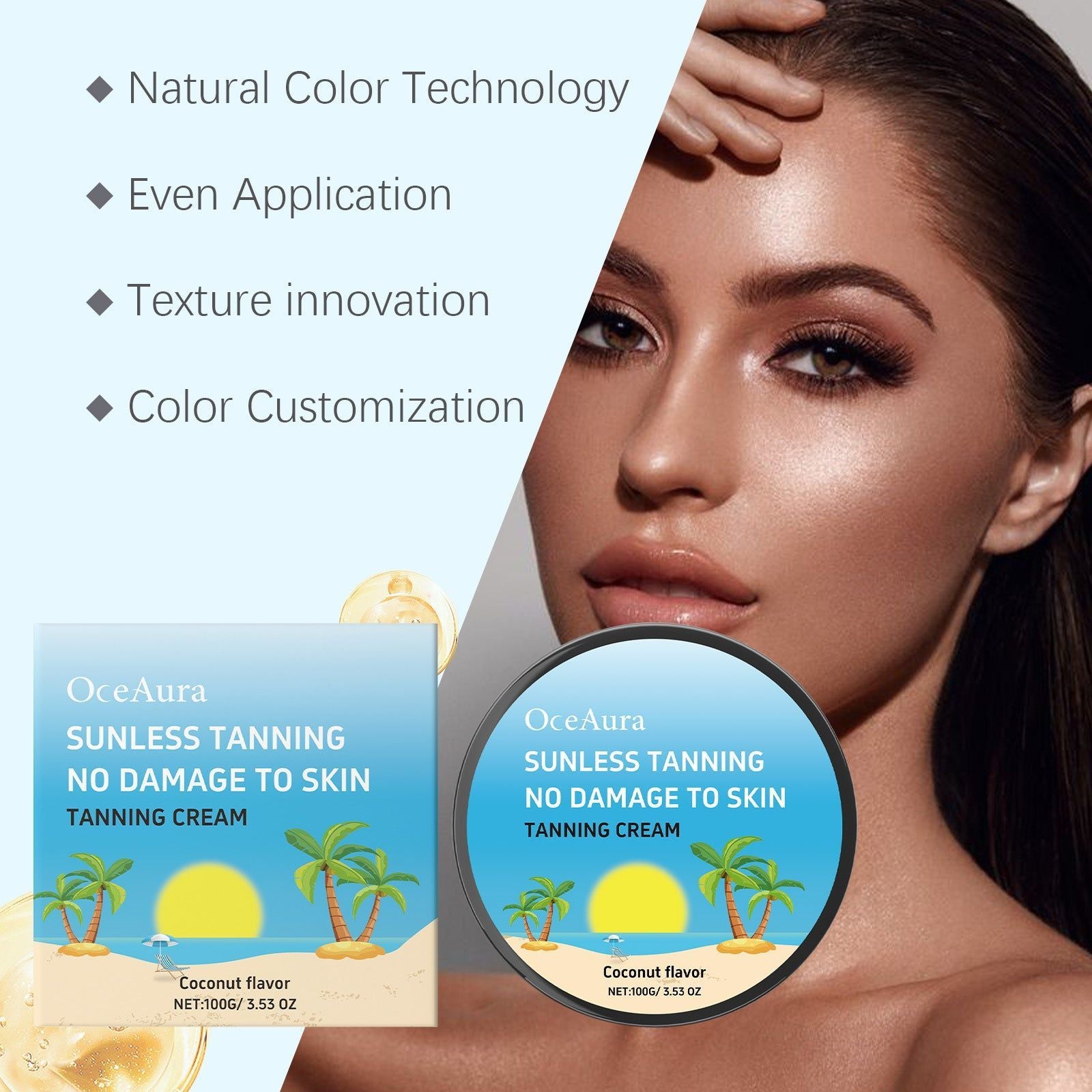 Coconut Tanning Body Cream, Natural Skin Care, Long-Lasting Moisturizer ,100g