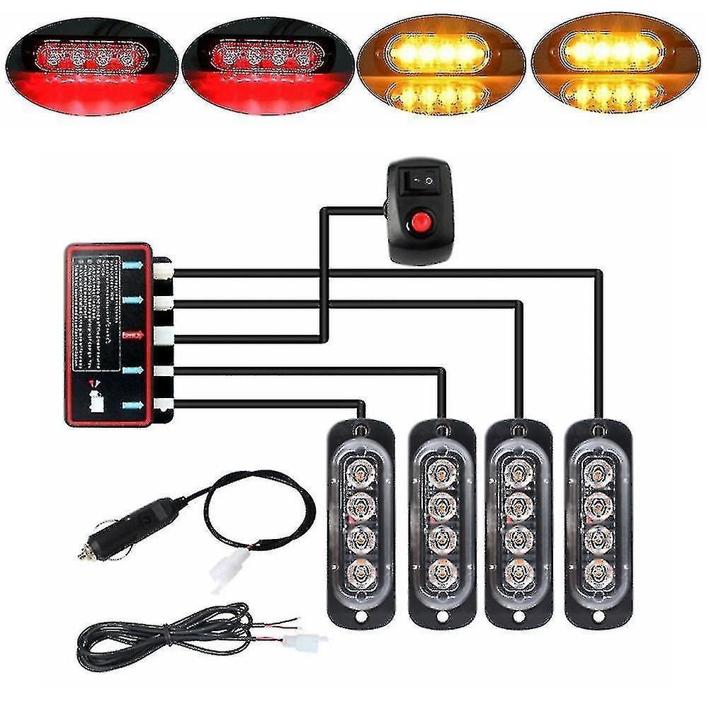 12V LED Emergency Strobe Light Kit With 8 Flashing Modes