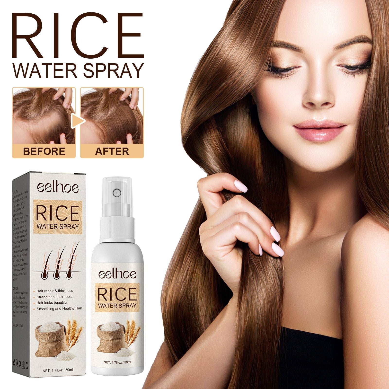 Rice Hair Care Spray Leave-In for Frizzy Hair 50ml