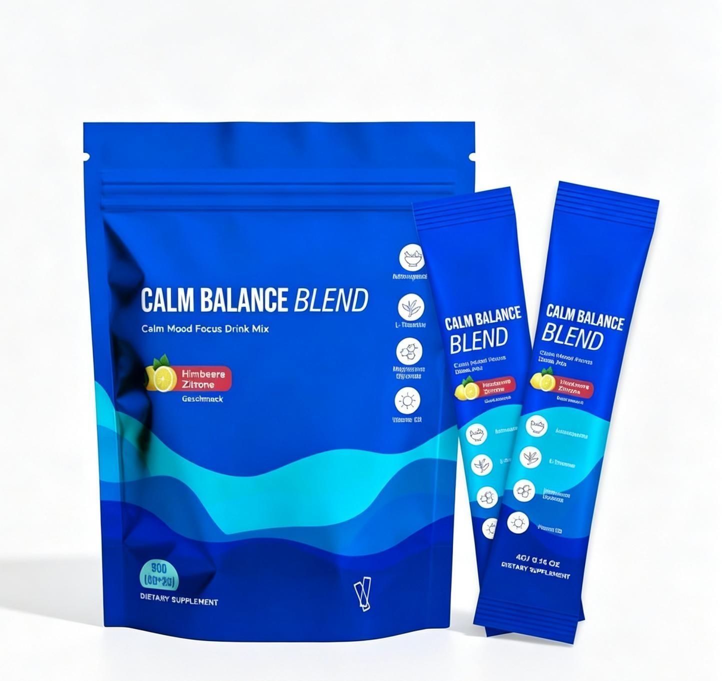 Calm Balance Blend Daily Wellness Drink Mix, Mood & Focus Support Dietary Supplement Powder, Raspberry Lemon Flavour, 20 Sticks