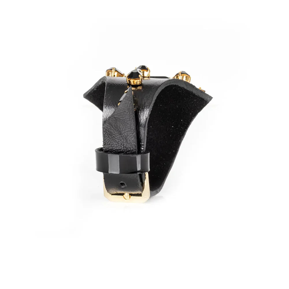 The Dark Black Obsidian Leather Cuff Bracelet