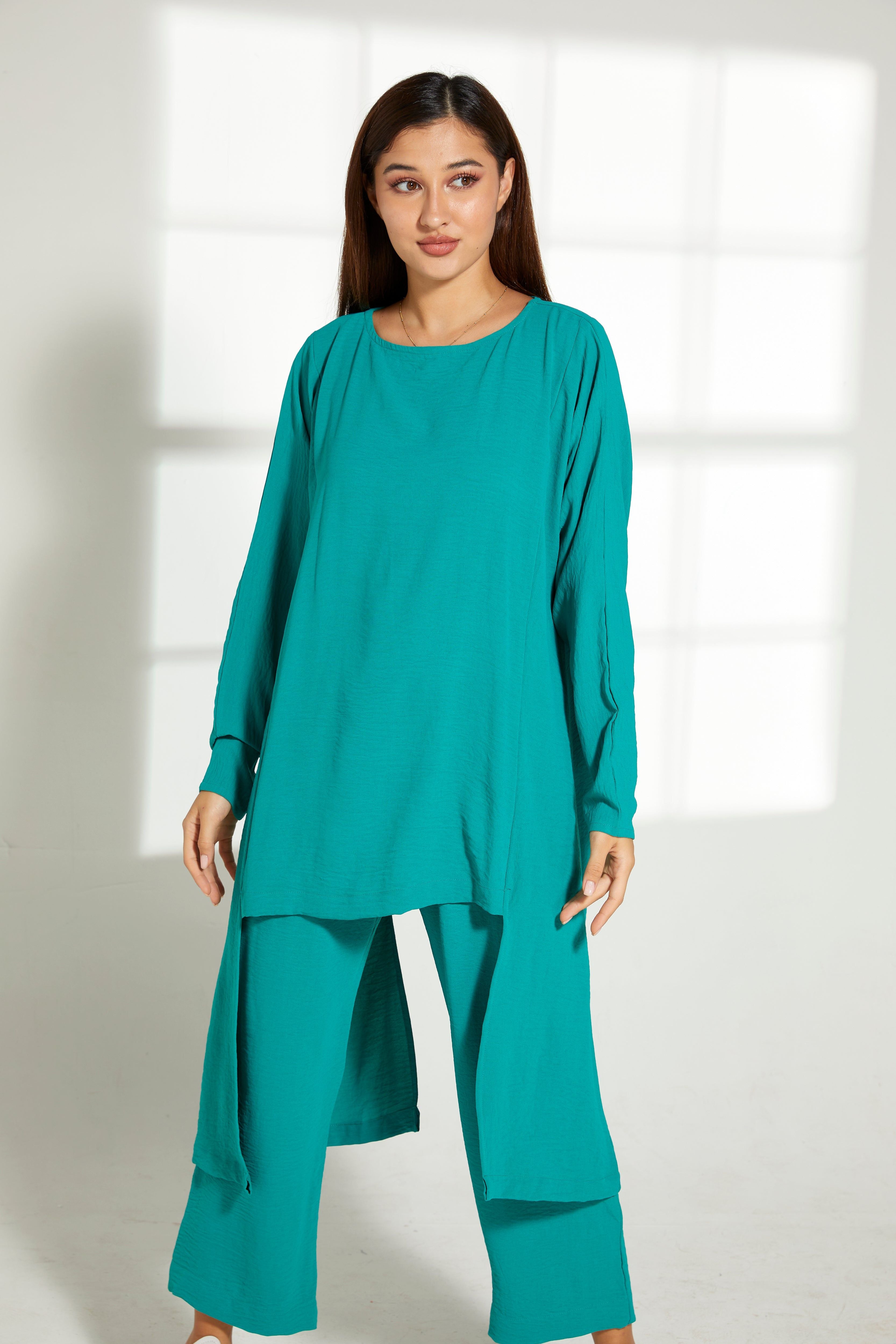 MOiSTREET Sea Green CEY Fabric Top And Pants Set