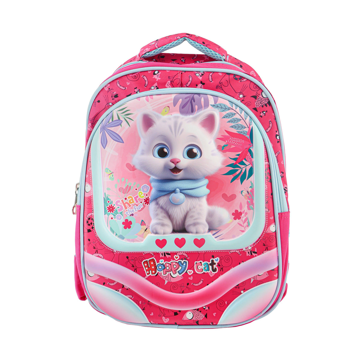 RSC K25 260, 3D School Backpack, Cute Cat Character Design, Pink White