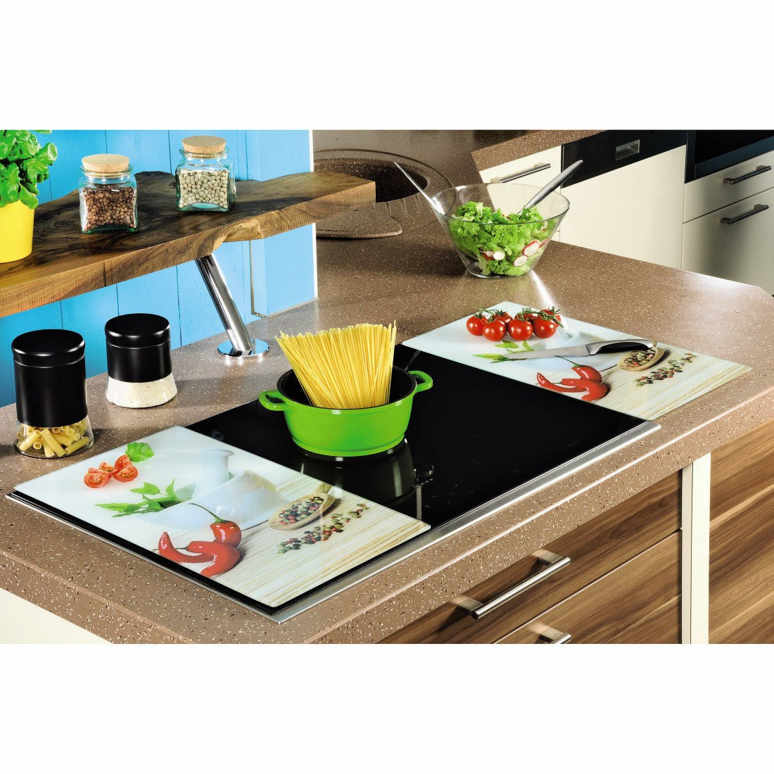 XAVAX 111518 Hob cover plate, pack of 2, "Spice" design, 52 cm x 30 cm