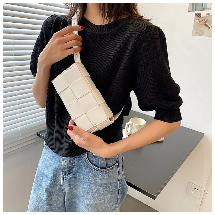 Leather Woven Small Waist Bag Underarm Bag Female Shoulder Hand Messenger Bag
