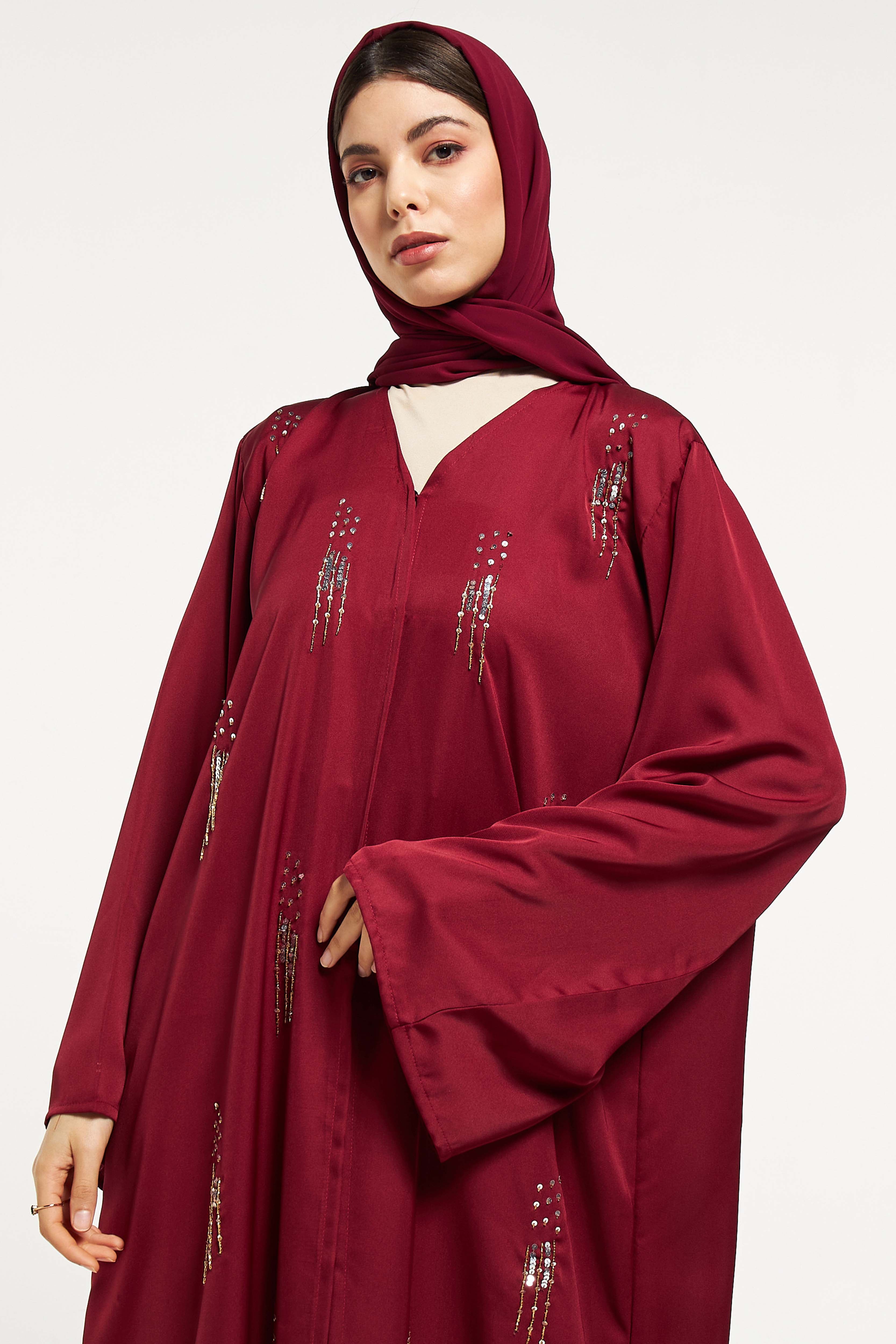 MOiSTREET Embellished Abaya with Sheila