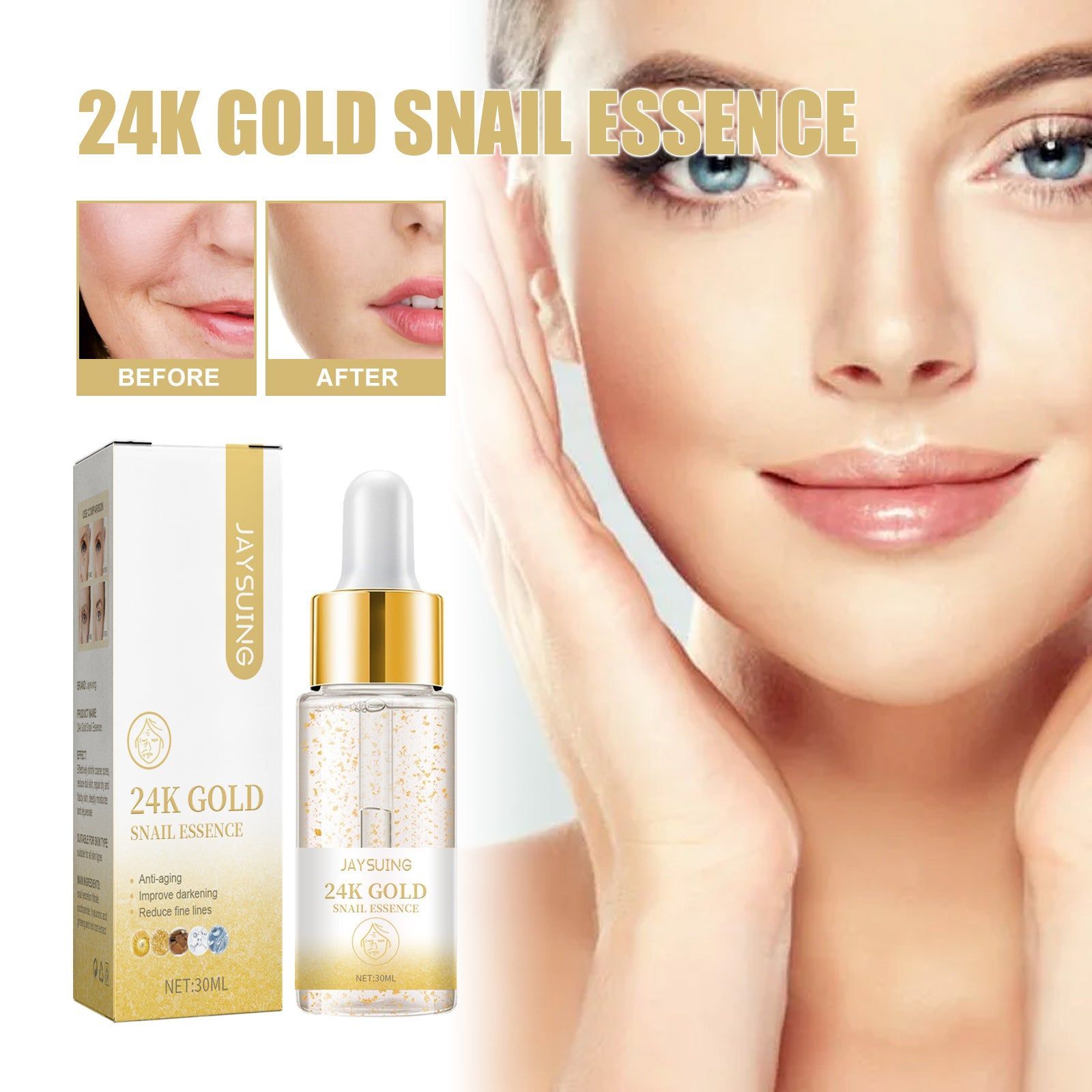 24k Gold Face Serum for Deep Repair, Fade Wrinkles, Brighten Skin, Hydrate ,30ml