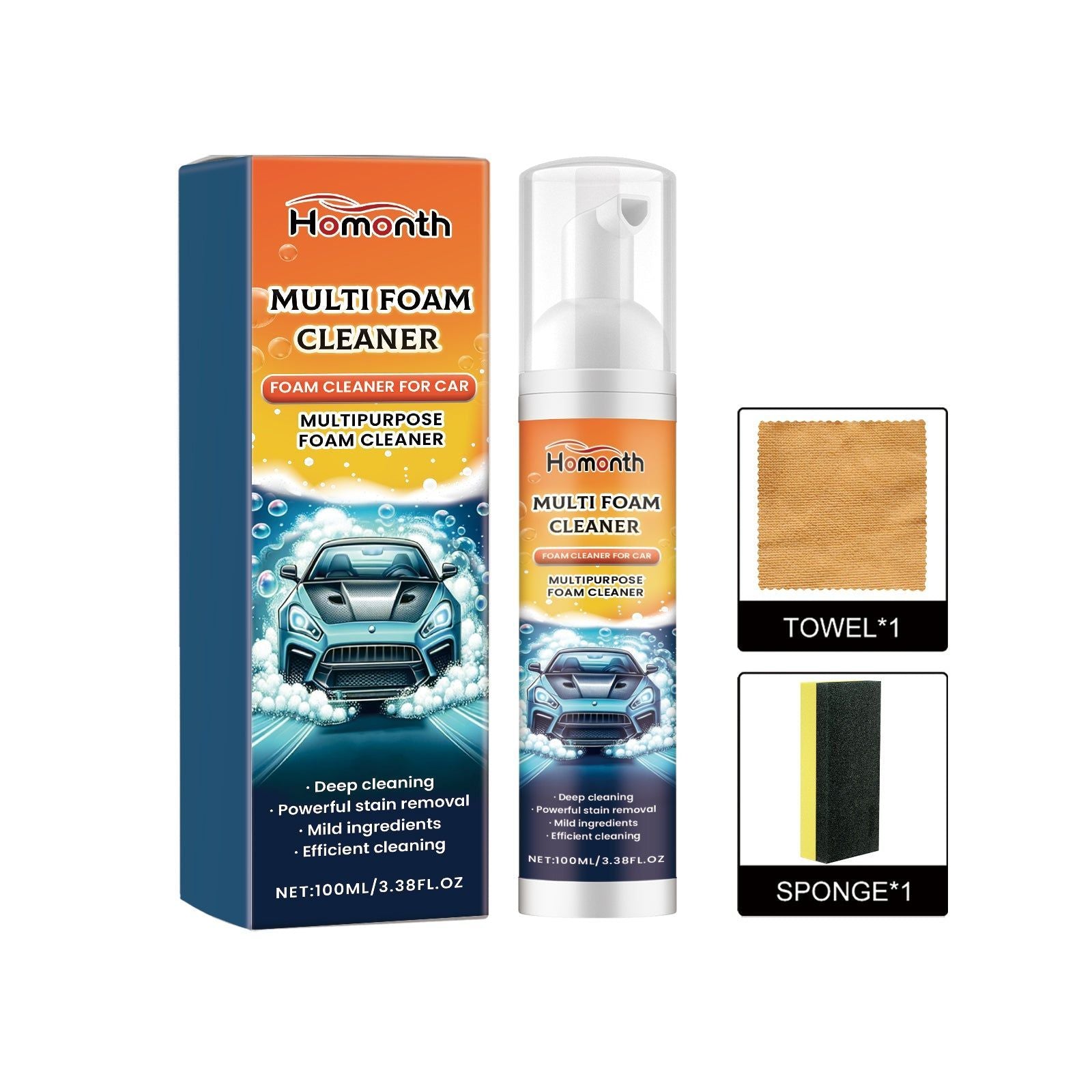 Car Cleaning Foam Cleaner, Multi-Purpose Interior & Seat Fabric Decontamination, Safe and Easy to Use ,1set