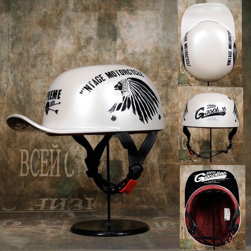 Retro Open Face Painted Helmet Baseball Cap Half Helmet For Motorcycle Electric Car