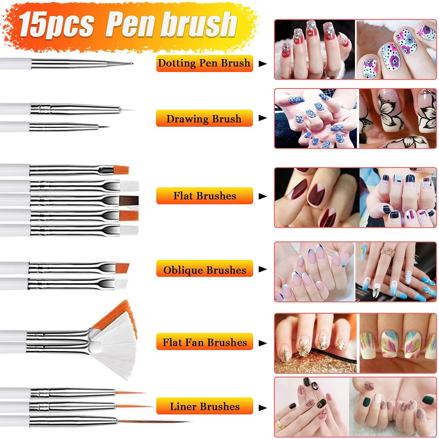 Nail Art Brushes Kit Professional Complete Nail Art Painting Decorative Tool Set