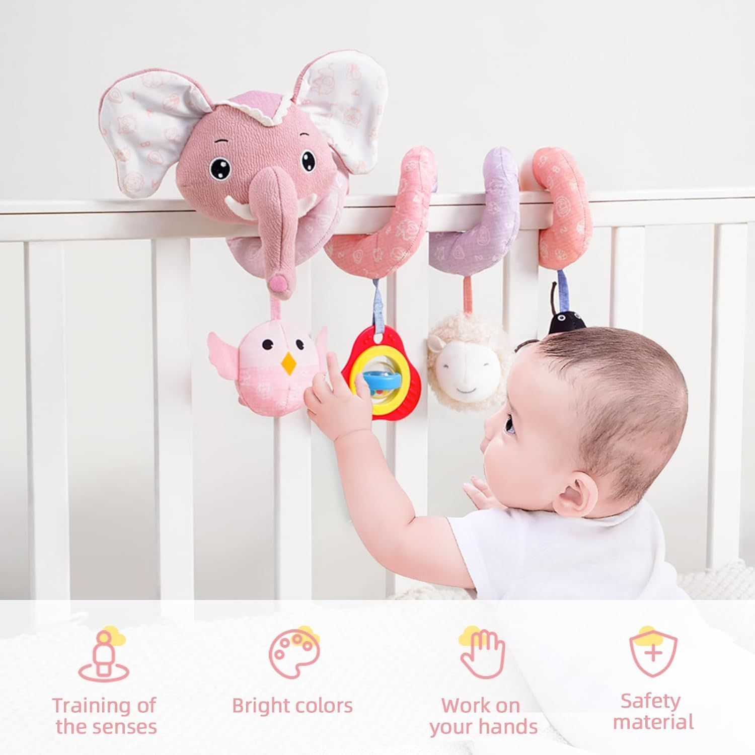Newborn Car Seat Toys Stroller Toys Infant Activity Spiral Plush Toys for Babyies 0-12 Months