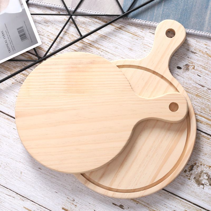 Pizza Tray Wooden Round Pizza Board Cutting Platter Kitchen Baking Tool With Handle
