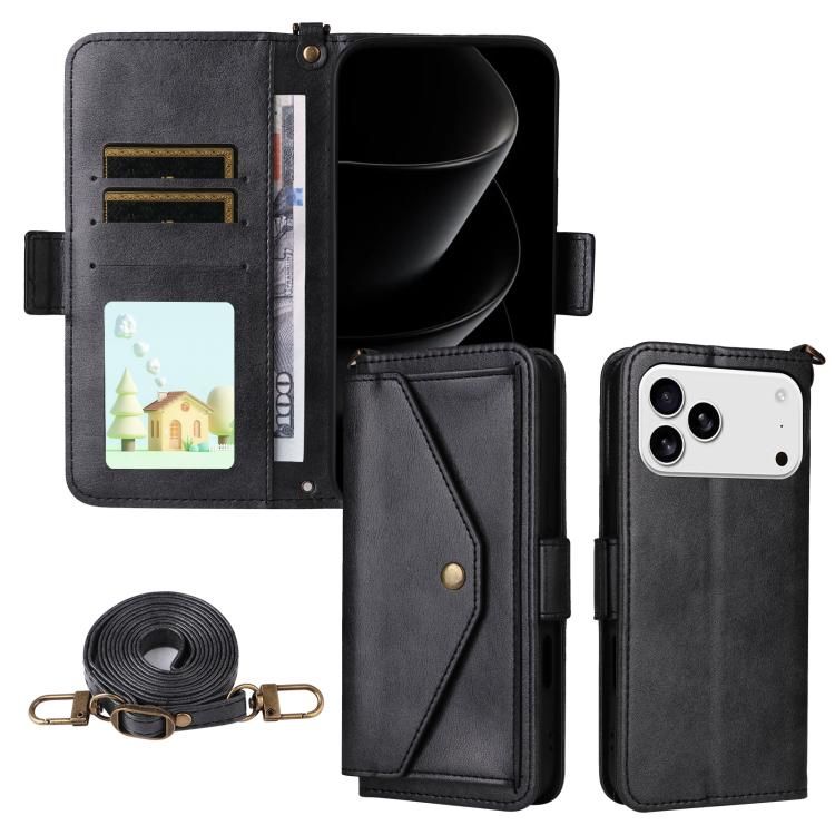 For iPhone 18 Pro Max / iPhone 17 Pro Max Multi-card Slots Crossbody Cowhide Leather Phone Case