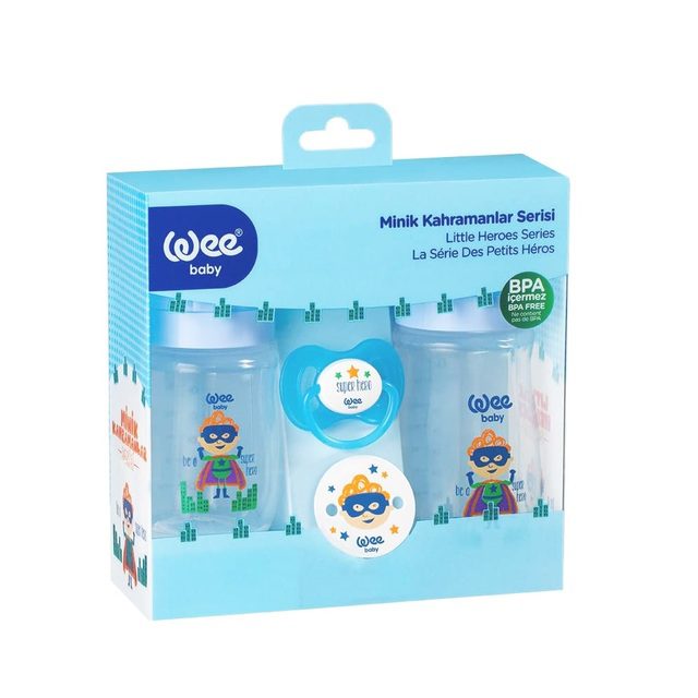 Wee Baby Little Heroes Feeding Bottle Starter Set, Blue